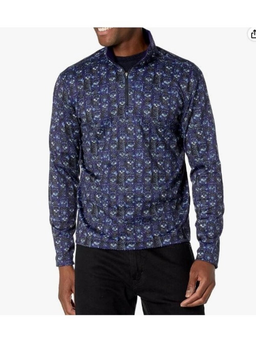 Robert Graham Cutting Edge Skull Knit Quarter Zip Pullover Classic Fit Size 2XL